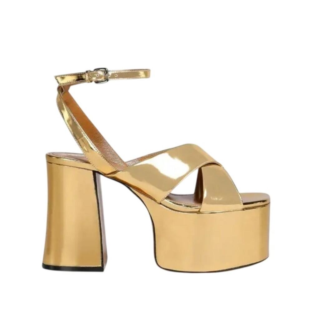 Marni Platform Heels Size 39 9 Gold Metallic Patent Leather 90s Chunky Disco NWT